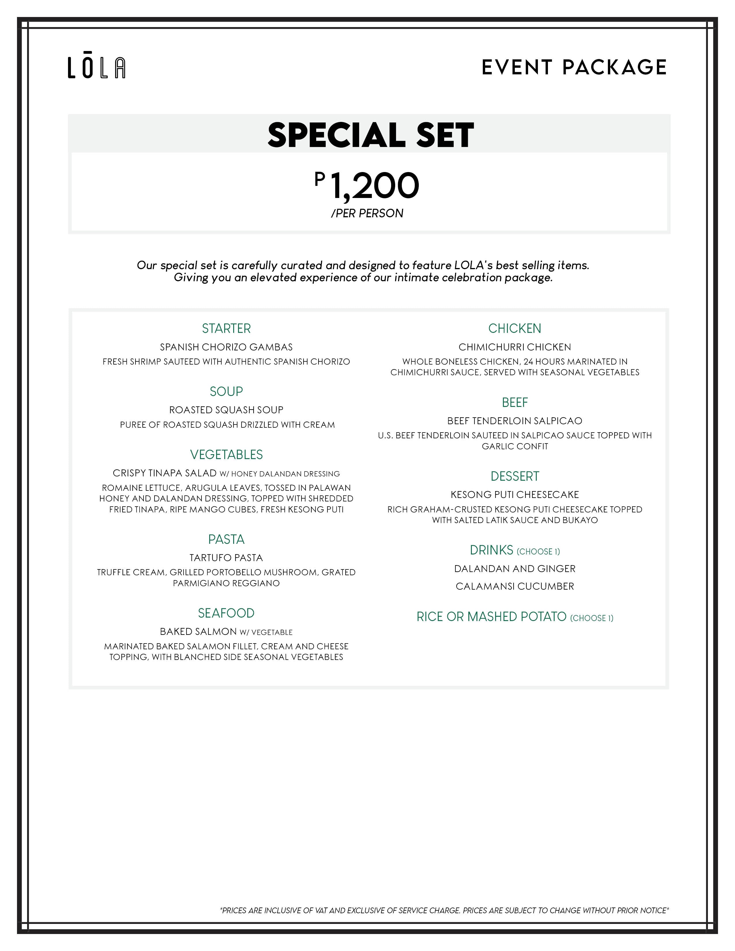 LOLA Cafe : Events Packages – Online